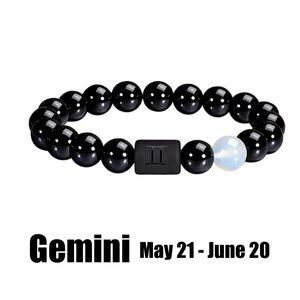 Gemini ♊️ Zodiac Bracelet, Black 8mm Stone Beads •May 21 - June 20• Jewelry Gift